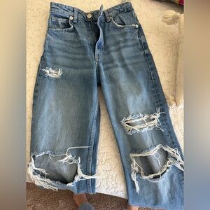 Zara Distressed Blue Jeans wide leg